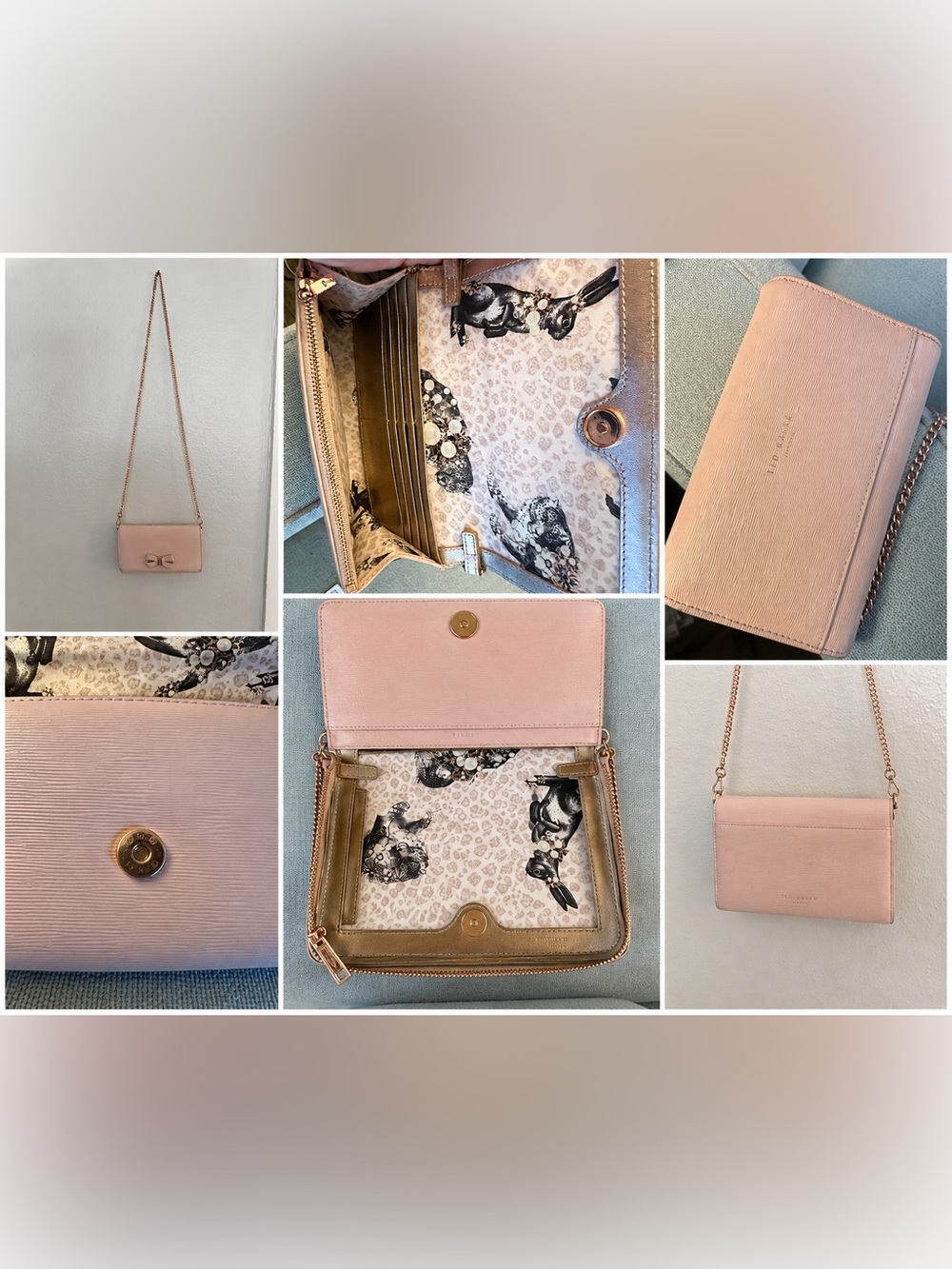 Ted Baker- Small Pink Crossbody Wallet with Chain Strap